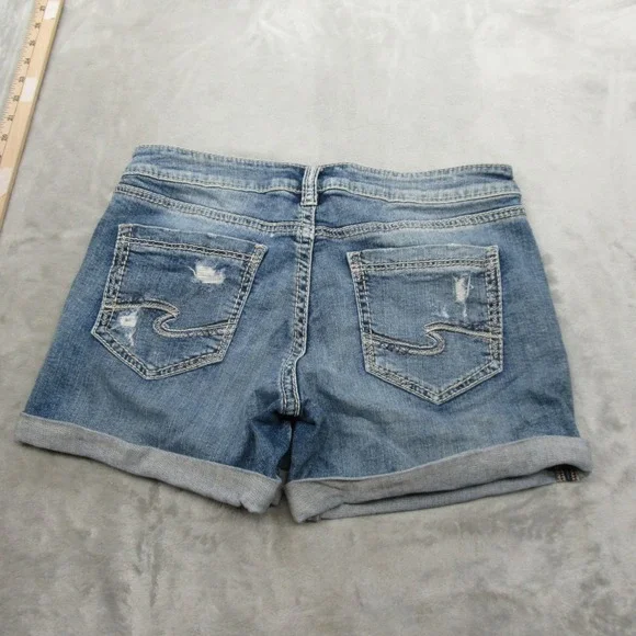 Silver Jeans Sam Denim Shorts Womens 28‎ Medium Wash Distressed Cuffed 30x4.5 - Picture 3 of 12